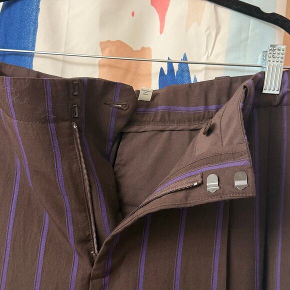Vince Pleat-Front Wide-Leg Pants in Brown and Purple Stripes Size 14 - Picture 7 of 13